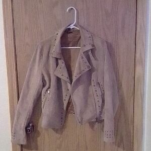 Miss Me Studded Beige Leather Jacket